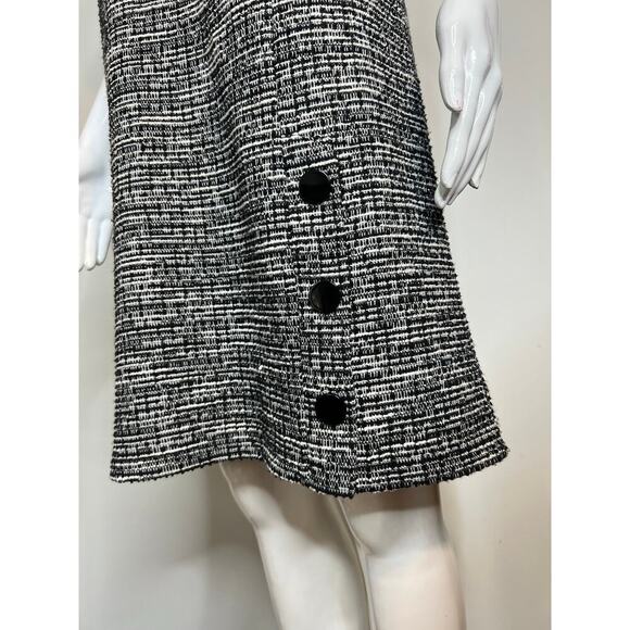 Loft Womens Size 12 Dress Tweed short sleeve Puffed Black Ivory Academia Style - Picture 4 of 10